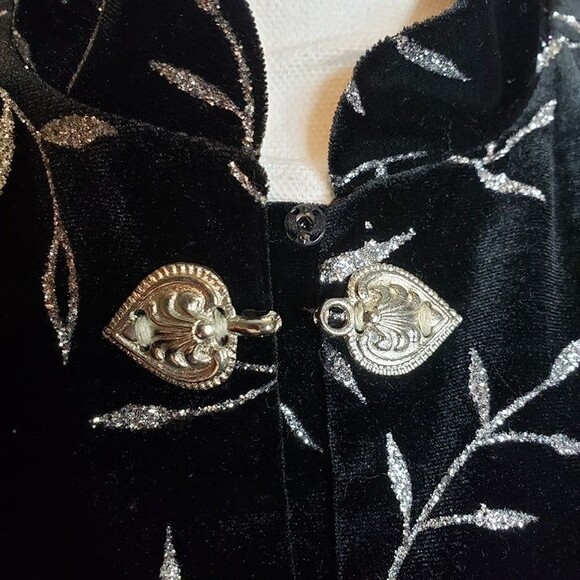 Elegant Vintage 90s Womens L Black Velvet with Silver Bamboo Dress Jacket - Picture 9 of 12